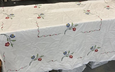 Hand Embroidered/Cross Stitch Flower Tablecloth