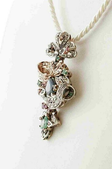 Handcrafted Pendant Diamonds, Rubies, Emeralds