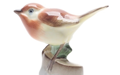 Herend Natural Bird on Stump Porcelain Figurine, 1930s