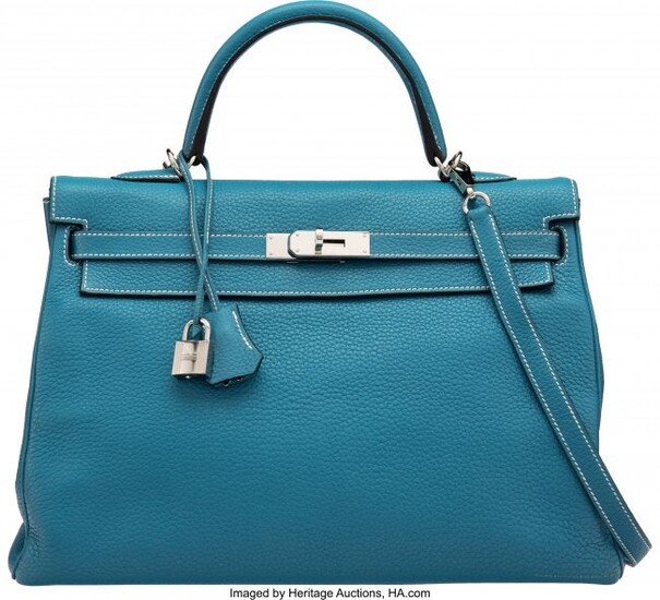 Hermès 35cm Blue Jean Clemence Leather Retourne