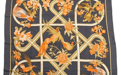 SOLD. Hermès: “Caraïbes”. A silk scarf with rolled hem, motif by Christiane Vauzelles. 85 ×...
