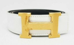 Hermes Gold H Belt Buckle White and Black Leather 32 MM
