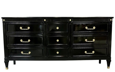 Hollywood Regency Black Lacquer Dresser, Chest, Sideboard, Maison Jansen Style