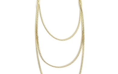 Italian Thin Multi Strand Triple Layer Chain Necklace 14K Yellow Gold, 6.23 Gram