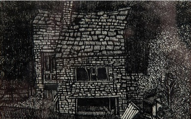 JOHN A VIRTUE (1947) PEN AND INK Derelict House Signed wit...