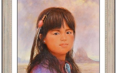 Jim Abeita Original Painting On Canvas Signed Native American Child Portrait Art