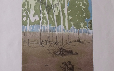 Jorge Castillo Casalderrey. Lithograph "The tree and the book". 1970. Hand signed. Numbered 790/1500. 75x54.5cm.