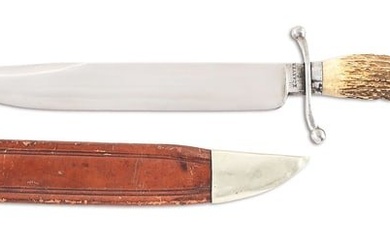 LARGE STAG HANDLED BOWIE KNIFE BY CARVER & CO.