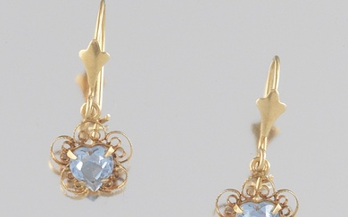 Ladies' Antique Pair of Gold and Heart Shape Topaz Earrings