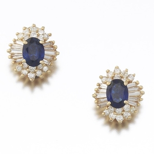 Ladies' Pair of Gold, Blue Sapphire and Diamond Earrings