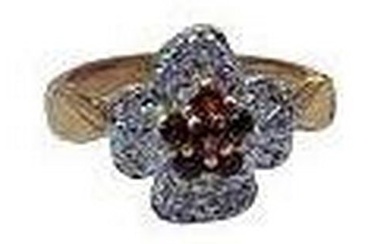 Ladies Red Diamond Polished Centre Stone Ring With Swarovski Crystals -Size 8