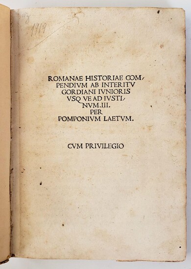 Laetus, Pomponius. Romanae Historiae Compendium. 1500 FB3A