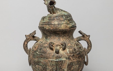 Large Chinese Bronze Covered Vase