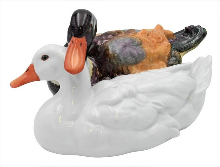 Large Herend Duck Figureal Group, depicting two ducks