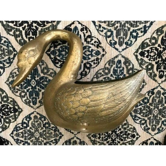 Large Vintage Hollywood Regency Brass Swan Form Planter