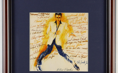 LeRoy Neiman "Elvis Presley" Custom Framed Art Print with Retired Vintage Confederate Flag Pin