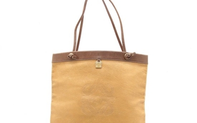 Loewe Two-Tone Leather Tote Bag with Pebbled Leather and Contrast Stitching