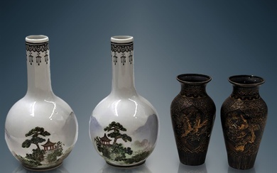 Lot Of 4 Japanese Miniature Vases, Two Porcelain Vases (Circa...