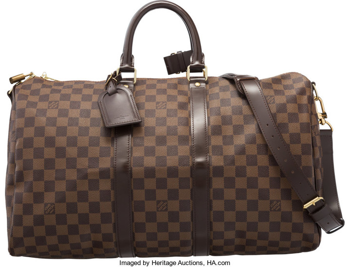 Louis Vuitton Damier Ebene Canvas Keepall 45 Bandouliere Bag...