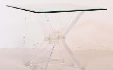 MID CENTURY LUCITE AND GLASS BUTTERFLY COFFEE TABLE