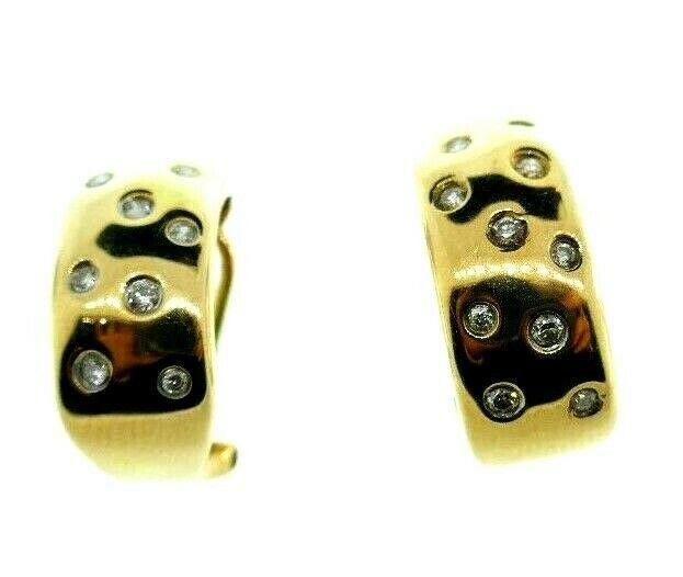 MODERN 14k Yellow Gold & Diamond Huggie Earrings Circa