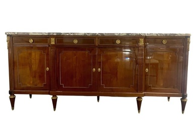 Maison Jansen Louis XVI Style Sideboard, Cabinet, Credenza, Bronze, Marble Top