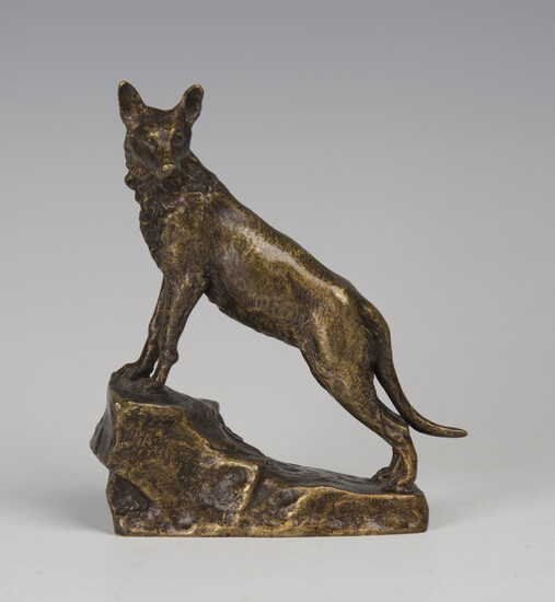 Marius-Joseph Sain - an early 20th century French patinated cast bronze model of a wolf standing on