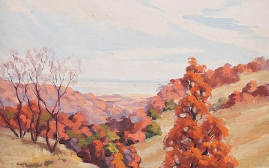 Mary Frances Schultz (Am. 1906-1985), Autumn Landscape, oil on canvasboard