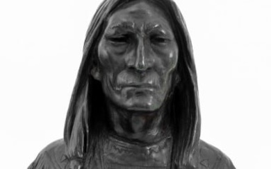 Max Bachmann Native American Bust Bronze Sculpture