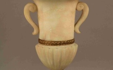 Medici VASE in alabaster and gilded metal, with two handles, on a fluted column base (in two parts, mounted as a lamp) Height: 50 cm