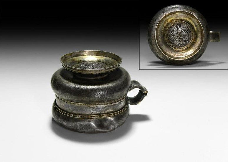 Medieval Parcel-Gilt Loving Cup with Engraved Roundel