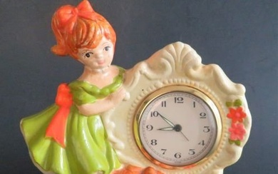 Mid Century Modern 1950s Ceramic Girl Figurine with Alarm Clock