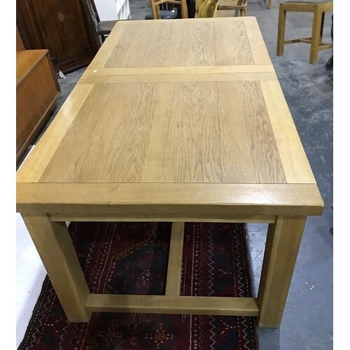 Modern oak dining table, 6 matching chairs and bench, and on...
