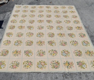 Needlepoint carpet, floral on squares, beige field, ___