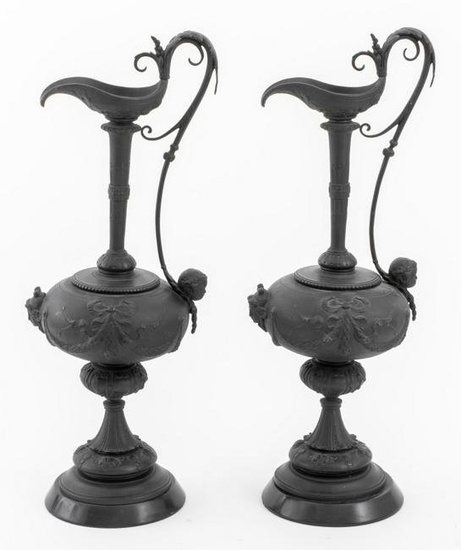 Neoclassical Style Patinated Bronze Ewers, Pair
