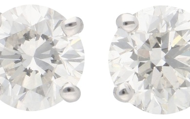 No Reserve - 18K White gold certified solitaire stud earrings set with approx. 2 ct....