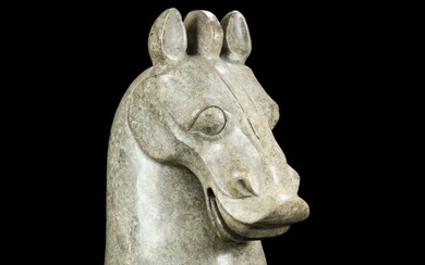 Old Chinese Hetian Jade Horse Head Seal Statue