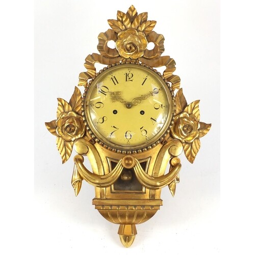 Ornate gilt wood cartel type clock with Arabic numerals, 59c...