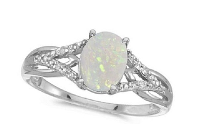 Oval Opal and Diamond Cocktail Ring 14K White Gold 0.70ctw