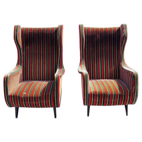 PAIR MID CENTURY MODERN WINGBACK CHAIRS