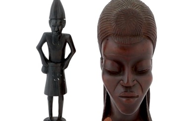 PAIR OF VINTAGE CARVED WOODEN AFRICAN ITEMS
