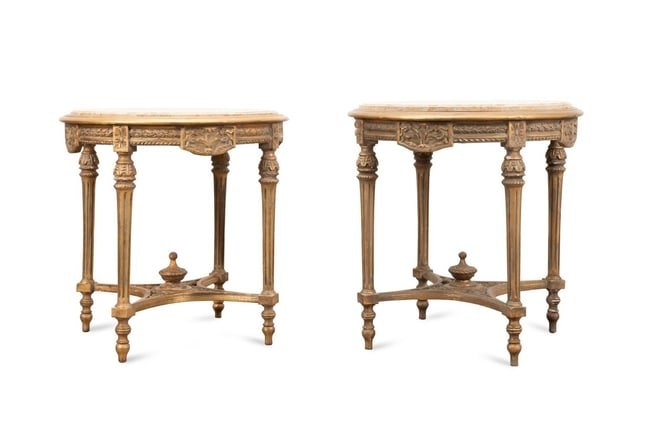 PR LOUIS XVI STYLE MARBLE TOP ROUND SIDE TABLES