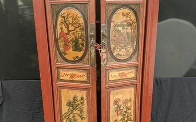 Painted Tall Chinese Wood Red Cabinet