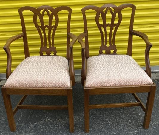 Pair Antique Chippendale Upholstered Side Chairs