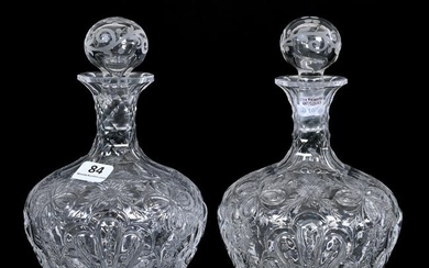 Pair Cologne Bottles, ABCG, Engraved Rock Crystal