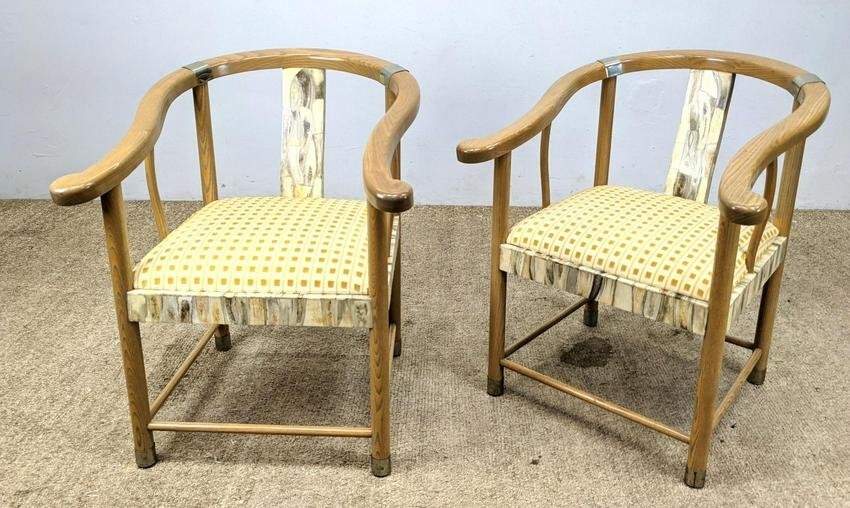 Pair Decorator Ox Bow Back Chairs with Horn Inlay. Asia