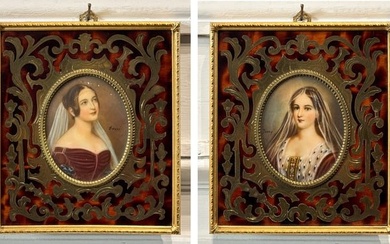 Pair Miniature Portraits In Tortoise Frames