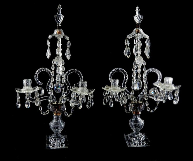 *Pair Regency cut-glass two-light candelabra or girandoles (2pcs)