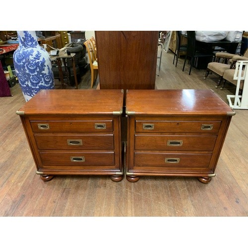 Pair Solid wood American 3 drawer cabinets with brass fittin...