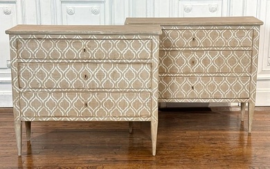 Pair Taupe And White Painted Commodes